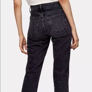 Topshop Raw Hem Black Straight Jeans